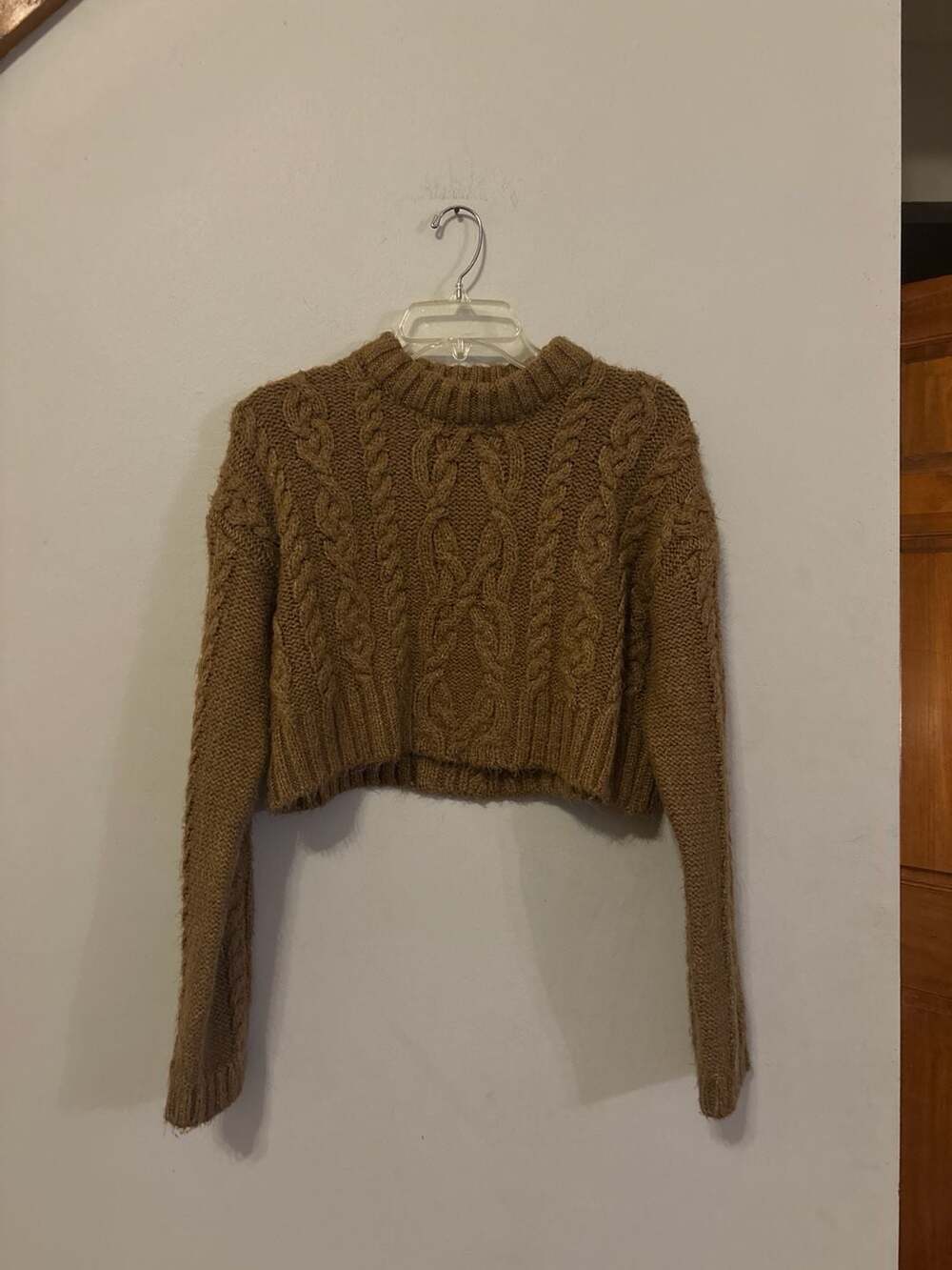 Zara Cropped Cable Knit Chunky Brown Sweater